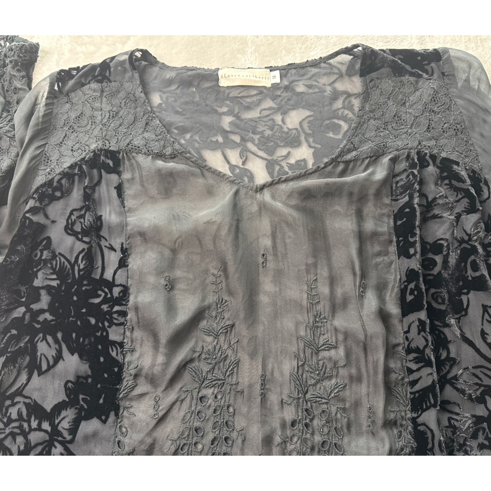 Johnny Was 4 Love and Liberty Velvet Burnout Tunic Top Black M Whimsigoth Lace - Picture 9 of 10